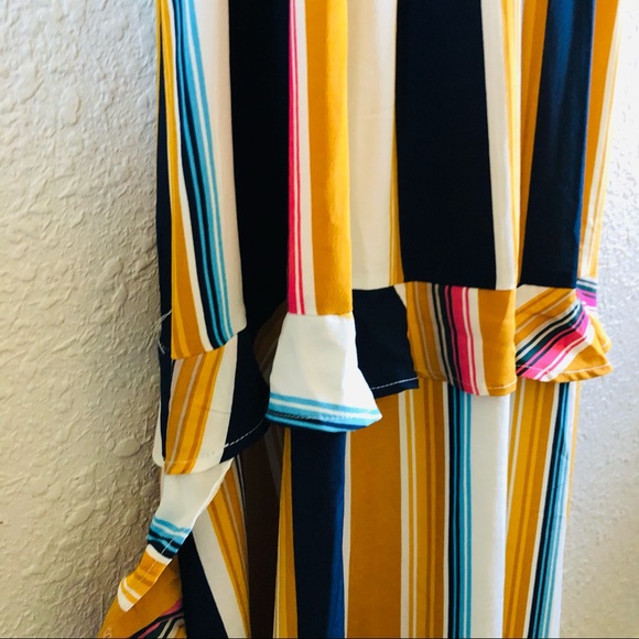 Boohoo Striped Ruffle Lace Up Back Maxi Dress - Picture 12 of 16